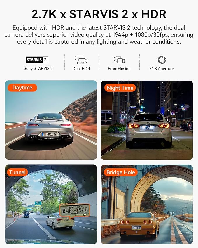 Vantrue N2X 2.7K Dash Cam Front and Inside, 5G WiFi Dual Dash Camera for Car with HDR IR Night Vision, STARVIS 2, GPS, 2.5K/60FPS, G-Sensor, 24/7 Parking Mode, Voice Control, Support 512GB Max