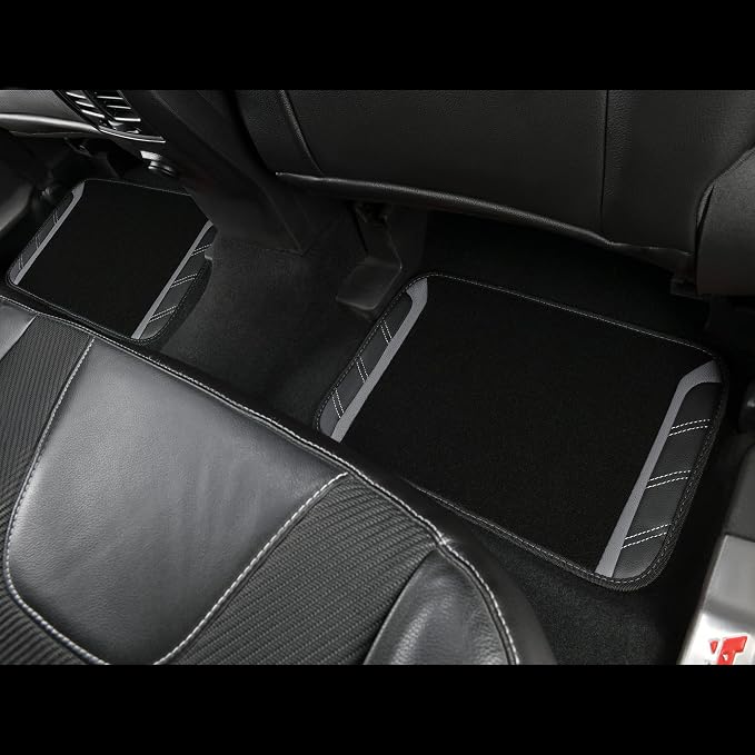 CAR PASS Leather Steering Wheel Cover and Waterproof Car Floor Mats,Microfiber Universal Car Combo Fit for 95% Sedan,SUV,Cars,14.5-15inch Sporty Anti-Slip Safety Comfortable Design(Black＆Gray)