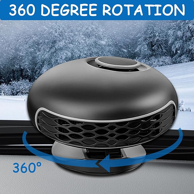 12V 150W Portable Car Heater & Defroster, 360° Rotating Dual-Heating & Cooling Fan for Windshield Defogging, Plug-in Auto Heater for Cars, Sedans, SUVs and RVs