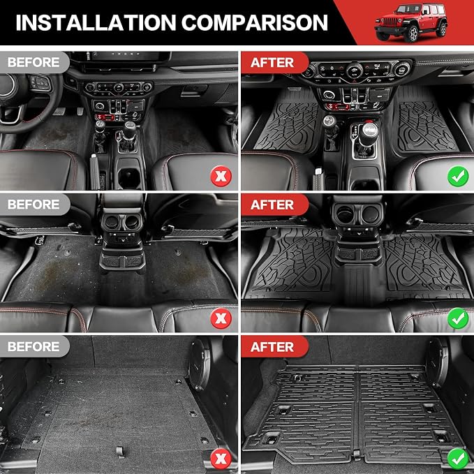 Cargo Liner with Floor Mats Fit for 2018-2025 Jeep Wrangler JL Unlimited 4 Door 4X4, Cargo Mat Durable TPE Floor Liner for 2024 Jeep Wrangler JL/JLU Accessories(Cargo Mat+Floor Mat)