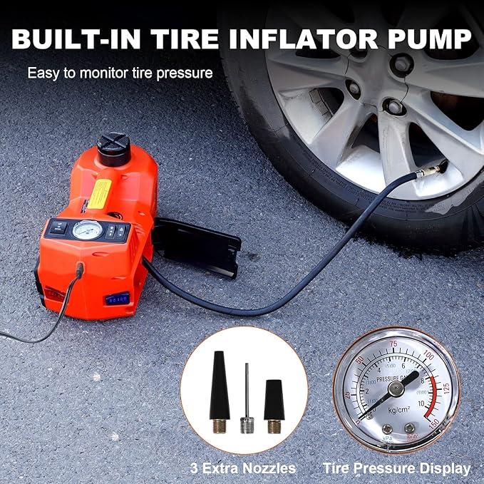 TYAYT 5 Ton Electric Hydraulic Car Jack Kit, Portable with LED Light, Compatible with Car, SUV, Truck, Lifting Range 6-17.7 Inches (Red)