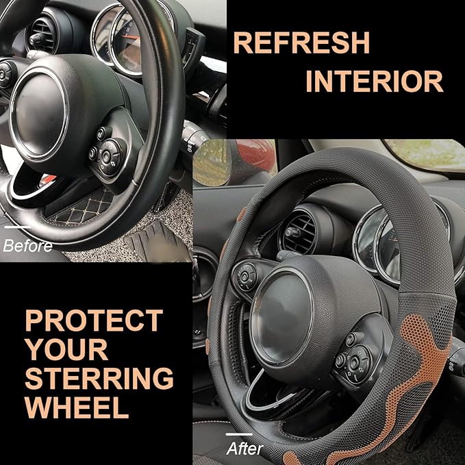 PINCTROT Large Size Comfy Grip Steering Wheel Cover, Anti-Slip Design, 15.5-15.75 Inch(Silicone Brown)