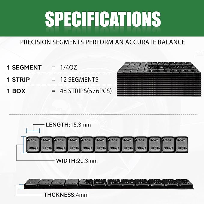 1/4 Oz Black Stick on Wheel Weights (1box，576pcs,144oz), Adhesive Backed Wheel Weights for Cars, Trucks, SUVs, Motorcycles, Low Profile