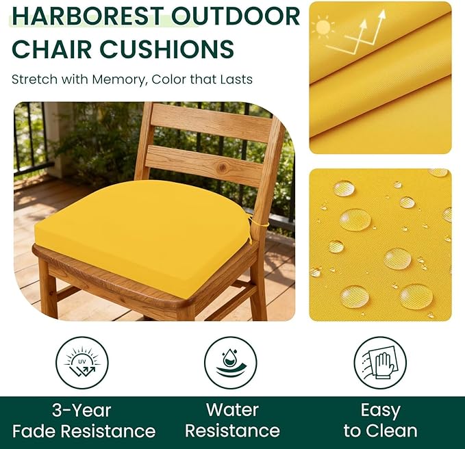 HARBOREST Outdoor Chair Cushions Set of 2, Water Resistant Patio Chair Cushions with Ties, Outdoor Seat Cushions for Patio Furniture, 17"x16"x2", Yellow