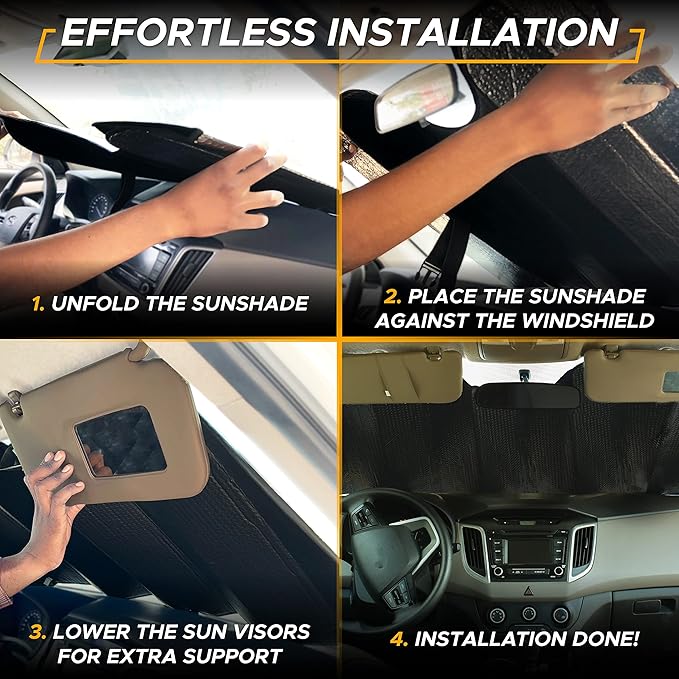 EcoNour Accordion Sun Shade Windshield for Trucks | Automotive Windshield Sun Shade to Keep Your Rig Safe | Fits for Semi Truck Windshields, Commercial & Big Rig Truck | XXL (80 x 30 inches)