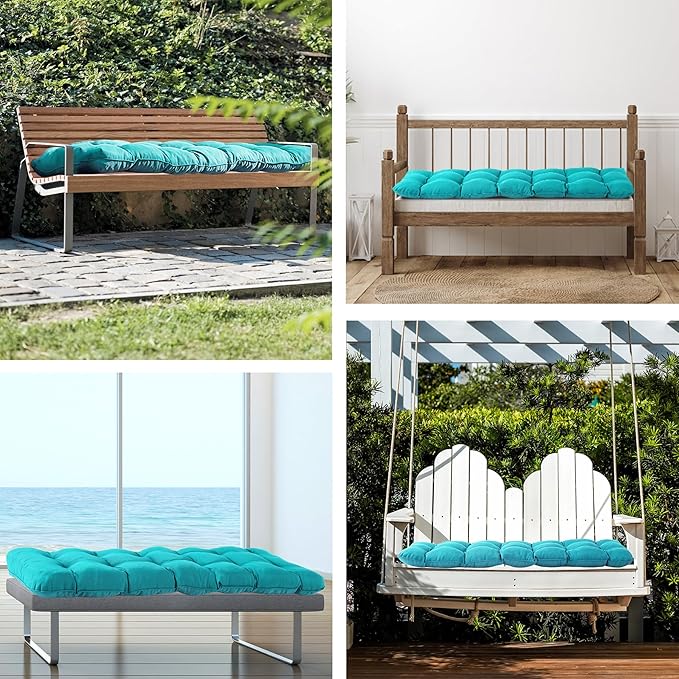 IPYNBAP Outdoor Bench Cushion, 48x18x5 Inch, Waterproof Bench Cushion for Outdoor/Indoor Furniture, Tufted Patio Bench Seat Cushion, Fade Resistant Outdoor Cushions for Porch Swing Couch, Teal Blue