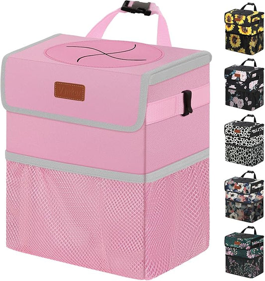 Vankor Pink Car Trash Can Cute, Pink Car Accessories for Women Waterproof Automotive Garbage Cans Leak Proof Vehicle Trash Can