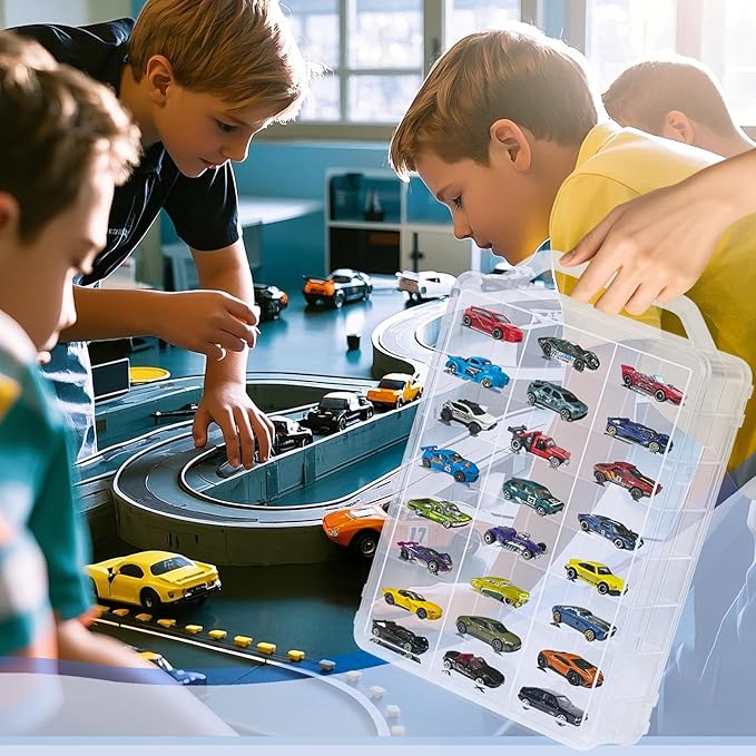 Double Sided Storage Case for Hot Wheels Storage with Carrying Handle, Portable 1/64 Scale Toy Cars Storage Box Compatible with 46 Matchbox Hot Wheels Storage, Case Only (1 Pack)