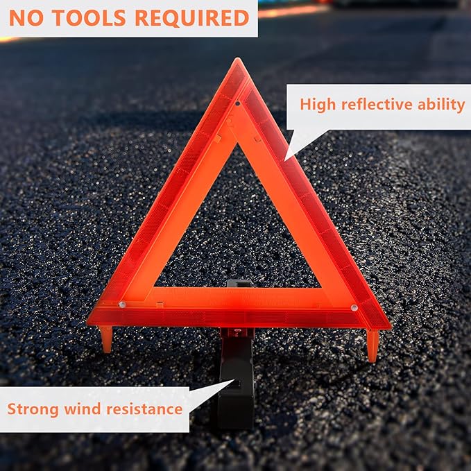 WORKKOOL Safety Triangles DOT Approved, Standard Warning Triangles Enmergency Reflector, Emergency Triangles for Vehicles with Carry Case(3 Pack,Without Sand)