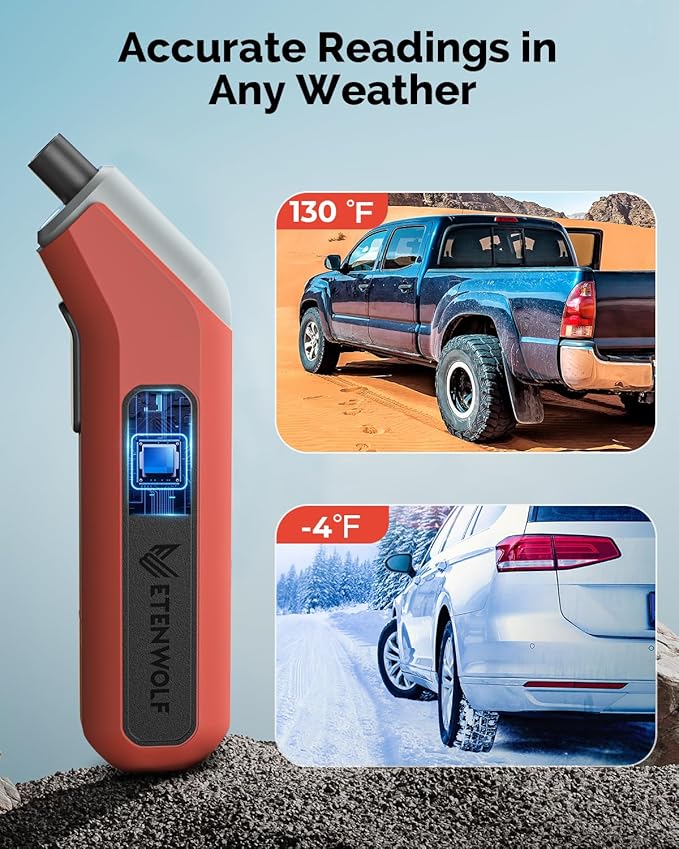 ETENWOLF T300 Digital Tire Pressure Gauge 3-200 PSI, Industrial Tire Gauge Calibrated to ANSI B40.7 Grade 2A(Plus-Minus 0.5%), Backlit LED Screen, Grey