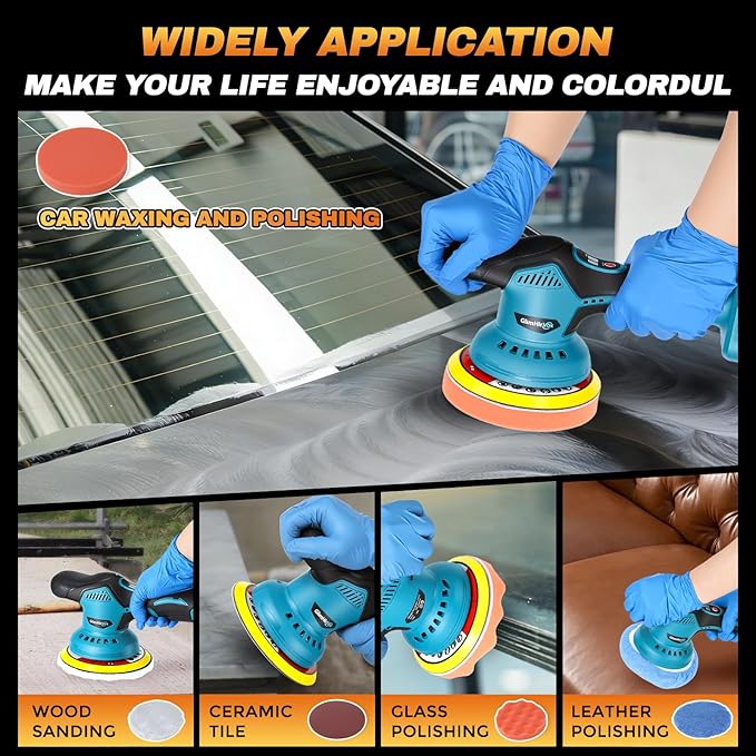 Cordless Car Buffer Polisher Kit, 6-Inch Ultimate Car Polishing Kit with 2x2.0Ah 21V Batteries & 28PCS Attachments, 8-Speed 6000RPM Cordless Buffer Polisher for Car Detailing, Waxer, Scratch Removal
