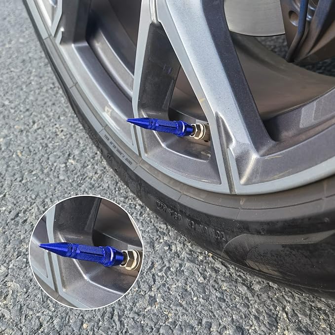 SINGARO 60mm Spiked Valve Caps, Aluminum Alloy Dustproof and Waterproof Tire Valve Stem Caps, Suitable for Cars, Trucks and Motorcycles (4PCS Blue)