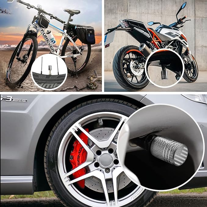 Tire Valve Stem Caps for Car Tire Cap 5 Pack Corrosion Resistant Leak-Proof Premium Alloy American Flag Universal for Car Bike Truck Motorcycle Grey