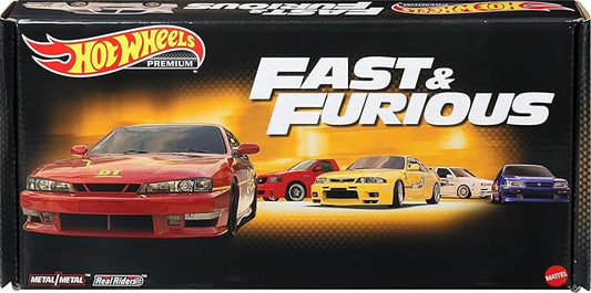 Hot Wheels Toy Cars, Premium Fast and Furious Premium Bundle, Set of 5 Die-Cast 1:64 Scale Toy Cars in Collectible Box from The Fast Franchise