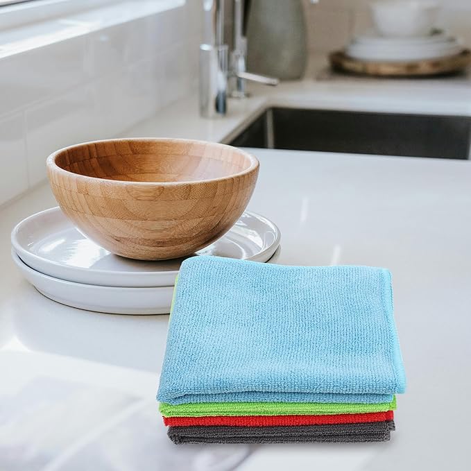 ARTIBETTER Microfiber Cleaning Cloths 24pcs Set, Ultra-Absorbent Dish Towels for Kitchen and Car Detailing, Lint-Free Multipurpose Wipes with Fast Drying for Household and Surface Cleaning