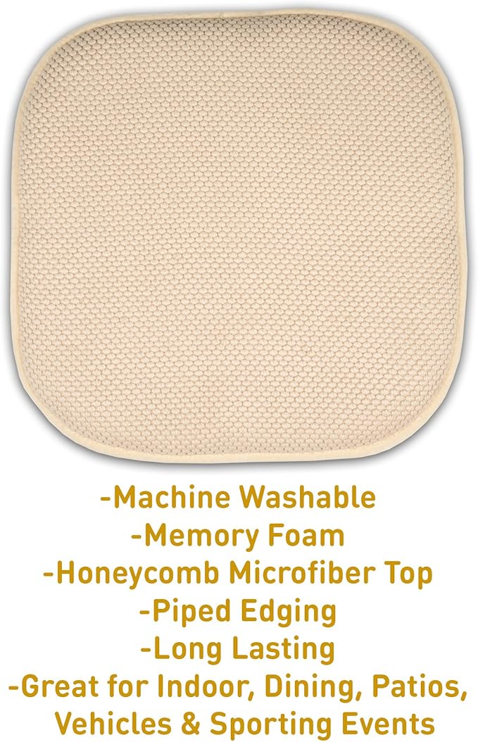 Sweet Home Collection Cushion Memory Foam Chair Pads Honeycomb Nonslip Back Seat Cover 16" x 16" 6 Pack Linen, Beige