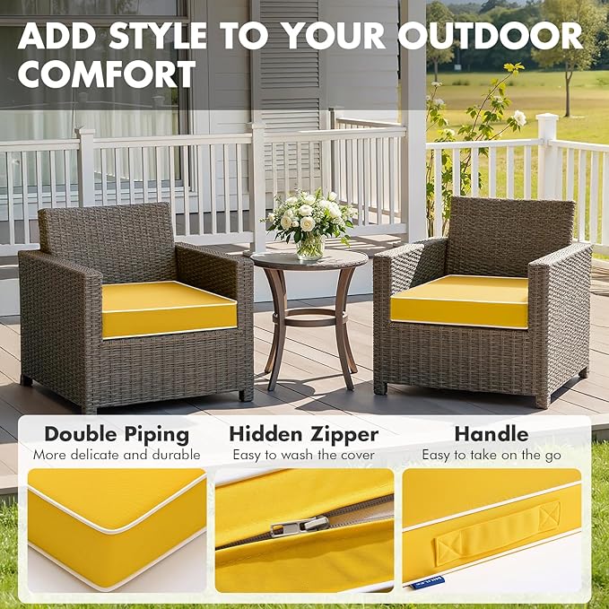 MIULEE Yellow 17 x 16 x 2 Outdoor Chair Cushions Waterproof Patio Chair Cushions with Adjustable Straps Set of 2 for Patio Furniture 3-Year Color Fastness Garden Sofa Couch