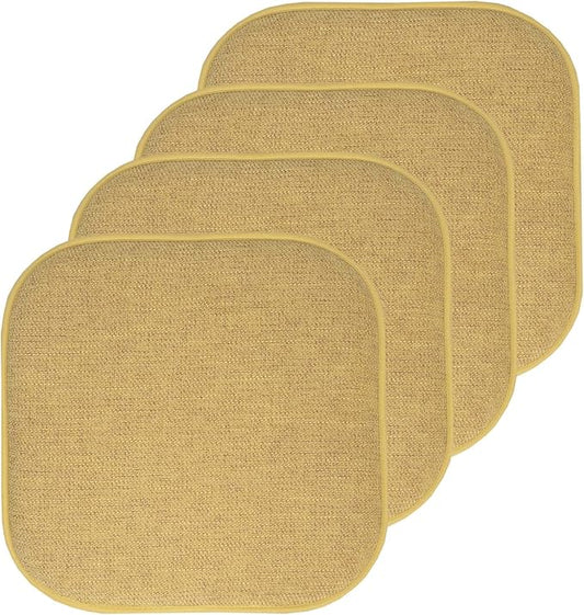 Sweet Home Collection Chair Cushion Memory Foam Pads Honeycomb Pattern Slip Non Skid Rubber Back Rounded Square 16" x 16" Seat Cover, 4 Pack, Alexis Gold
