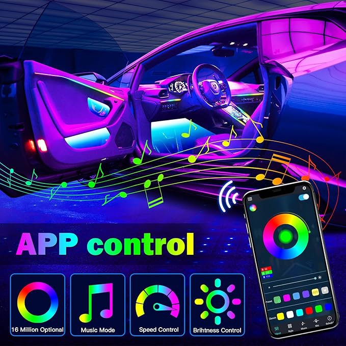Dreamcolor Interior Car Lights - 10 in 1 LED Strip Lights with APP Control and 213 Color Modes, Decorative Neon Ambient Lighting Kits