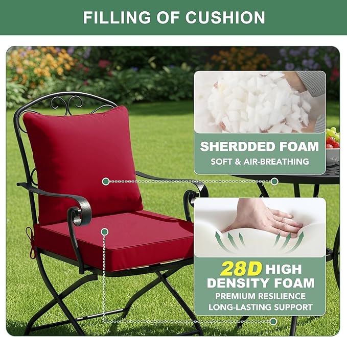 Summsun Waterproof Patio Cushions for Outdoor Furniture, Fade Resistant Back Pillow and Seat Cushion Set for Couch Replacements, 24 x 24 Inch, Red, Set of 2