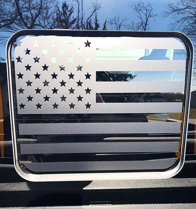Xinghe for 2015-2025 2026 Ford F150 F250 F350, Rear Middle Window American Flag Decals, Matte Black USA Flag Decal for Truck Back Window, Waterproof Vinyl, Durable and Easy Remove Truck Decal