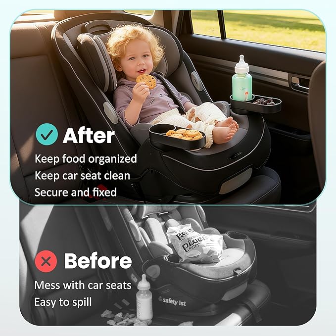 2PCS Child Car Seat Snack Tray with Cup Holder for Safety 1st EverFit & Grow and Go All-in-One Slim Convertible Car Seat, Car Seat Cup Holder Replacement, Dishwasher Safe, Black