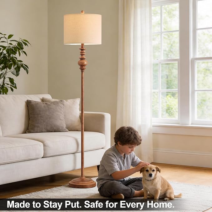 BOBOMOMO 64.25" Farmhouse Floor Lamp with Remote, Dimmable Floor Lamp with Adjustable Color Temperatures, Tall Rustic Standing Lamp for Living Room Corner, Bedroom & Nursery, 9W Bulb Included,Brown