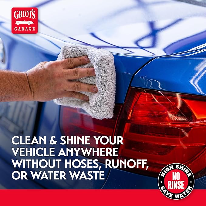 Griot's Garage Anywhere Wash Kit, Vehicle Cleaning Supplies, Includes Rinseless Wash, 16 Oz, Secondary Bottle, 25 Oz, Microfiber Plush Edgeless Wash Cloths, Set of 2