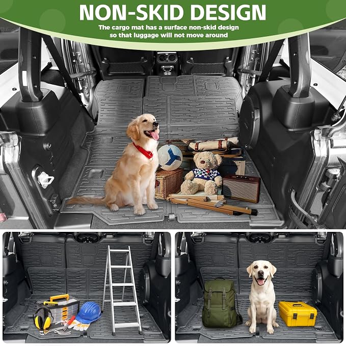 Cargo Liners for 2018-2025 Jeep Wrangler JL Unlimited 4X4 4 Door,Trunk Mat with Seat Back Cover Accessories All Weather Rear Cargo Mat Backrest Protector for JL/JLU Gas Type (Not for 4XE)