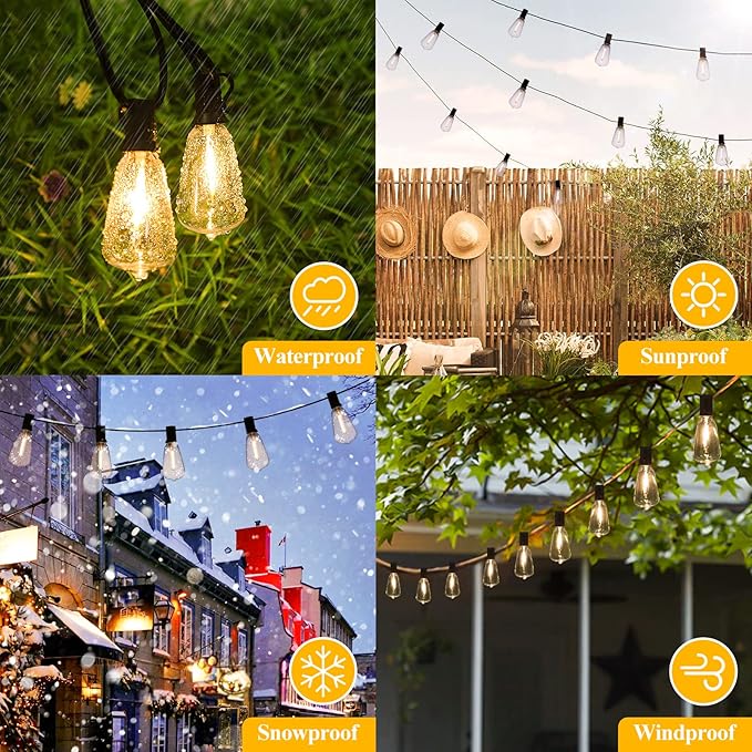 Brightever Outdoor String Lights 150FT, Patio Lights with 75+2 Dimmable ST38 Shatterproof LED Bulbs, Vintage Edison String Lights for Outside, Waterproof Bistro Lights for Halloween Backyard 2700K