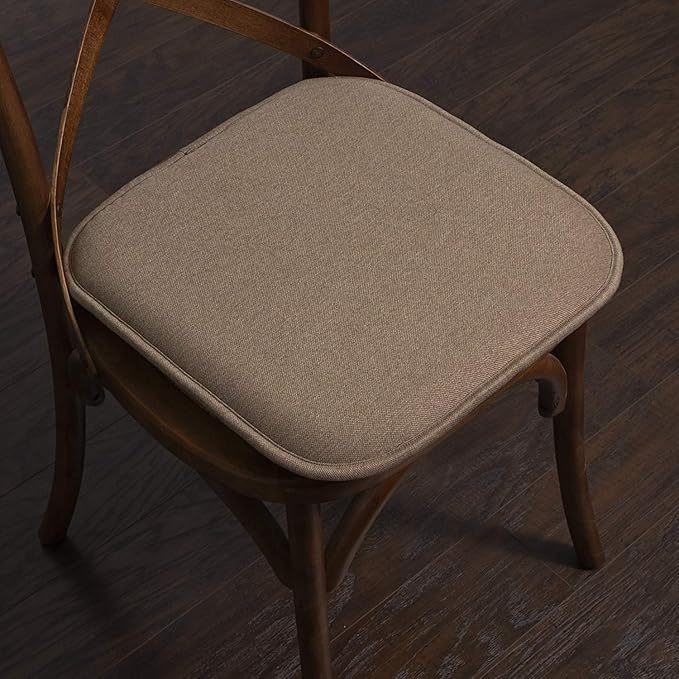 Sweet Home Collection Chair Cushion Memory Foam Pads Honeycomb Pattern Slip Non Skid Rubber Back Rounded Square 16" x 16" Seat Cover, 6 Pack, Charlotte Taupe