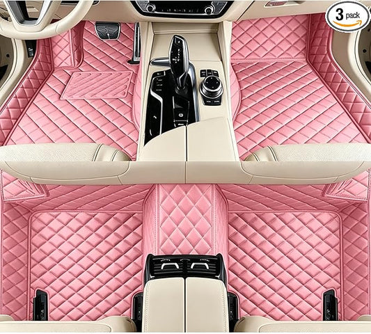 Customizable Leather Car Floor Mats – Add Your Own Text & Picture, Unique Personalized Interior Accessories, All-Weather Compatible with Most Models - Pink