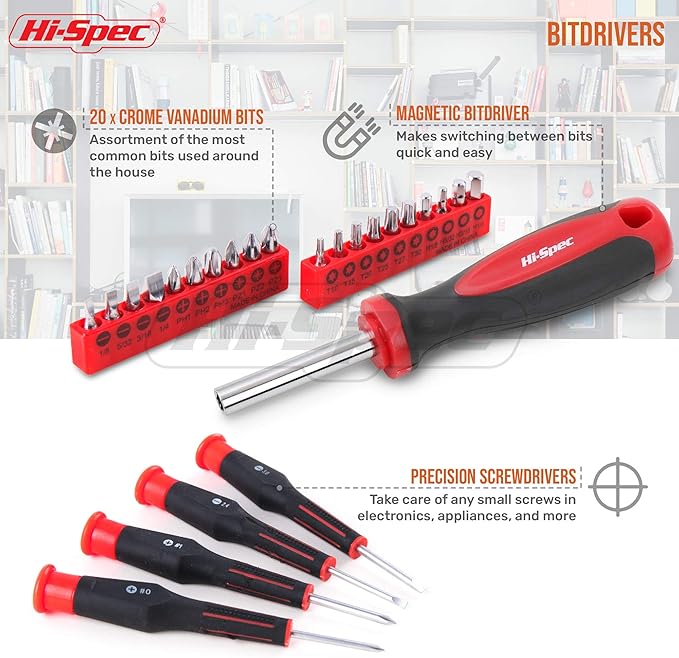 Hi-Spec 49pc Complete Home Tool Kit Set in a Portable Toolbox Case. Essential Household Repair Tools for DIY in The Apartment, Office and College