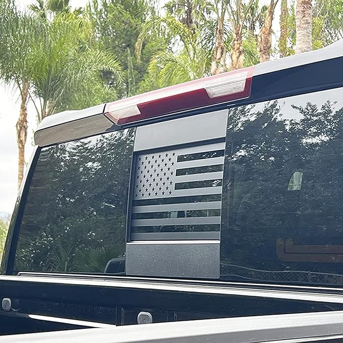 Zxiaochun Rear Middle Window American Flag Decal for Chevy Silverado/GMC Sierra 2004-2016 2017 2018 Back Sliding Center Window Glass USA Flag Vinyl Sticker Exterior Accessories(Matte Black)
