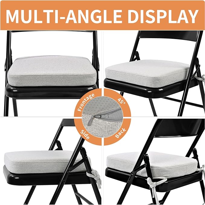SINOSSO Memory Foam Chair Cushion for Folding Chair 1 Pcs, Thickened 2" Square Kitchen Chair Pad with Ties, Indoor Non-Slip Dining Chair Seat Cushion (1 Piece, Beige-Gray)