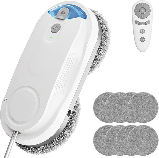 KKI Window Cleaning Robot, Auto Window Cleaner Robot, Dual Spray, Max 3200Pa, AI Path Planning & Edge Detection, Remote Control for Inside/Outside High-Rise Windows,Glass Door,8Cloths, X3 (White)