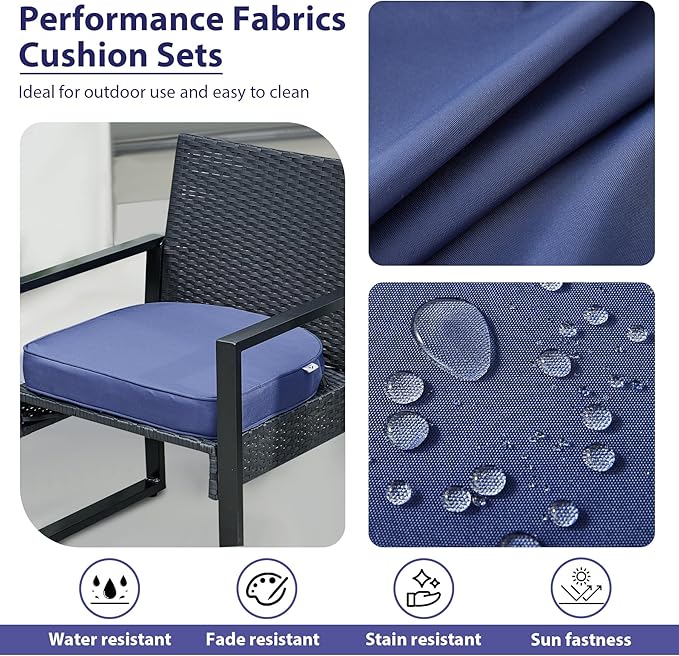 IPYNBAP Outdoor Chair Cushions Set of 4, Waterproof Outdoor Seat Cushions for Patio Furniture, Patio Chair Cushion with Handle and Ties, Out Door Chair Pads,18.5x16x3-Round, Navy Blue