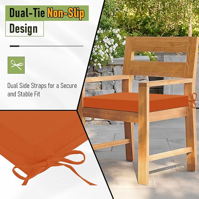 Basic Beyond Outdoor Chair Cushions Set of 4, Square Corner Outdoor Cushions for Patio Furniture, Water Resistant Patio Chair Cushions with 2 Ties, 18.5x16x3, Orange