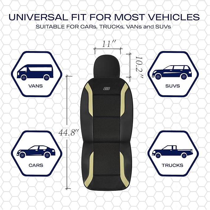 Skechers Memory Foam Car Seat Covers, Air Cool Mesh Thick Seat Covers,Car Seat Covers Front Seats Airbag Compatible, Automotive Comfort Protection for Most Cars,Van,Trucks, SUVs,Beige