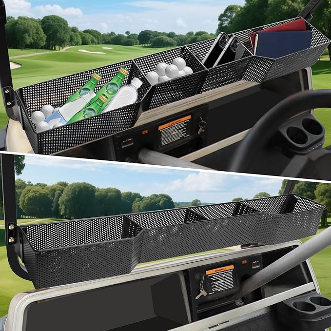 Golf Cart DS Front Inner Basket, Golf Cart Dash Tray Storage Organizer Compatible with Club Car DS 2000.5-up, One Piece Solid Design, Waterproof/Sturdy/Large Capacity