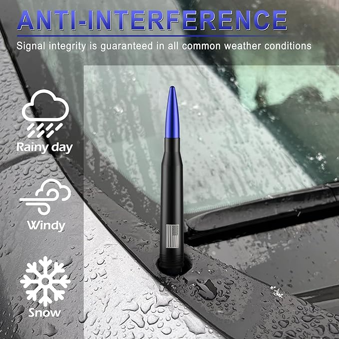 BJSIA American Flag Car Antenna for Truck with Valve Stem Caps - Universal Compatible with Ford, Dodge, Chevrolet, GMC, Jeep, Toyota Truck Car Accessories, Heavy Duty Pickup Trucks Accessories - Blue