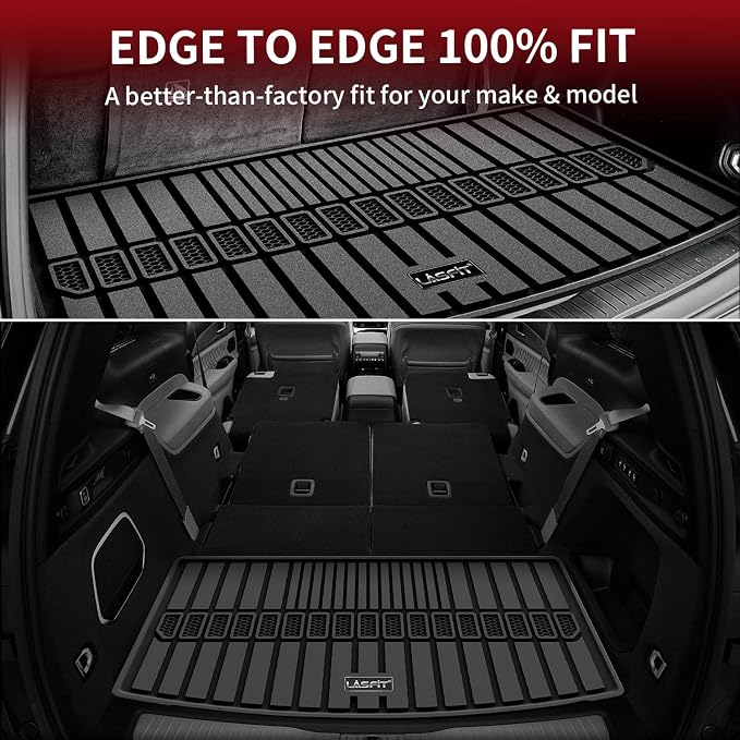 LASFIT Cargo Mat for Jeep Grand Cherokee L 2021-2025 2026, Black | 6 Seaters and 7 Seaters, Custom Fit Accessories, Trunk Mat, All Weather, TPE