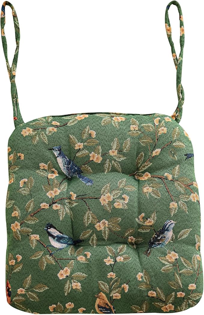 vctops Farmhouse Bird Print Chair Cushions with Ties U-Shaped Soft Comfortable Chair Pads Non Slip Seat Cushions for Indoor Dining Room and Kitchen Chairs(Green,16"x16")