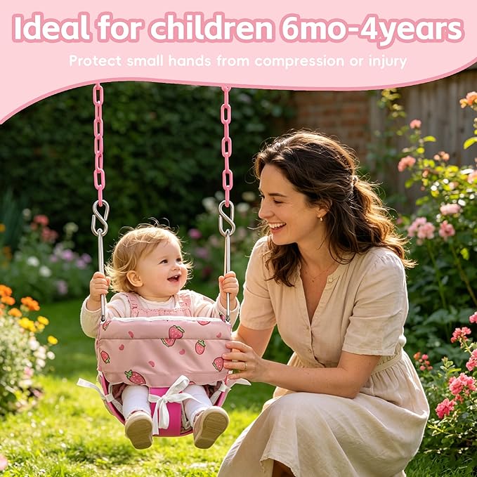 Take Me Away Pink Swing Seat - Heavy Duty High Back Full Bucket Toddler Swing Seat Chain Plastic Coated Baby Swing Outdoor - Playground Swing Set Accessories Replacement