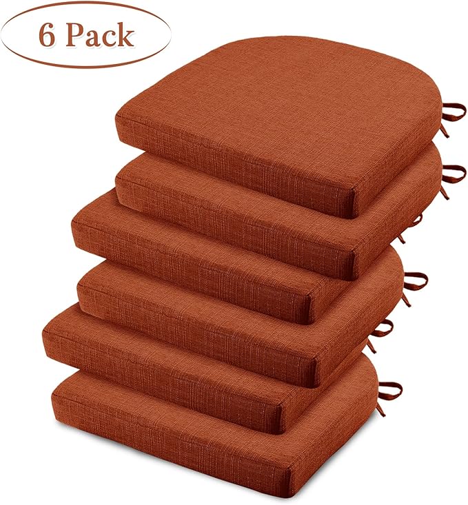 Basic Beyond Memory Foam Dining Chair Cushions, 6 Pack, 16 x 16 inches, Rust with Slip-Resistant Backing and Ties