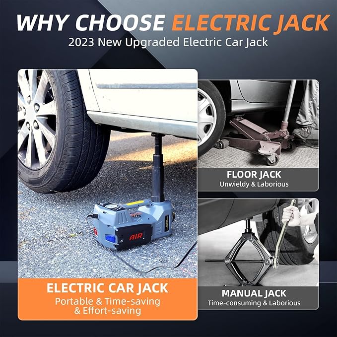 STANDTALL Electric Car Jack Kit 5T 12V Electric Floor Jack Lift for Vehicle, Electric Hydraulic Jack Auto Repair Tool Set with Built-in Inflator and Impact Wrench