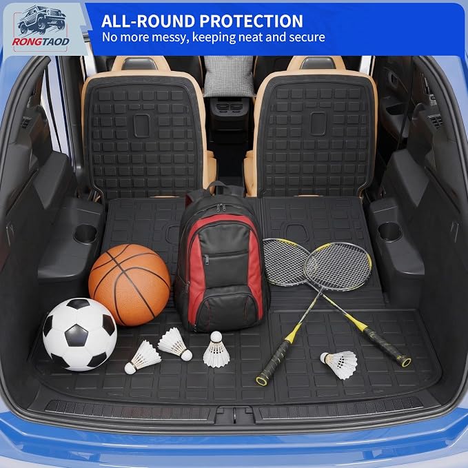 Rongtaod Cargo Mat Compatible with 2020-2025 Hyundai Palisade 7 Seats Trunk Mat Cargo Liner Kick Mat Trunk Liner 2024 Palisade Accessories (2nd&3rd Row Backrest Mats+Trunk Mat)