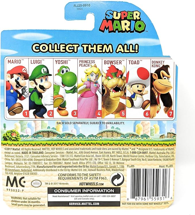 Hot Wheels 2017 Super Mario Character Cars Set of 7