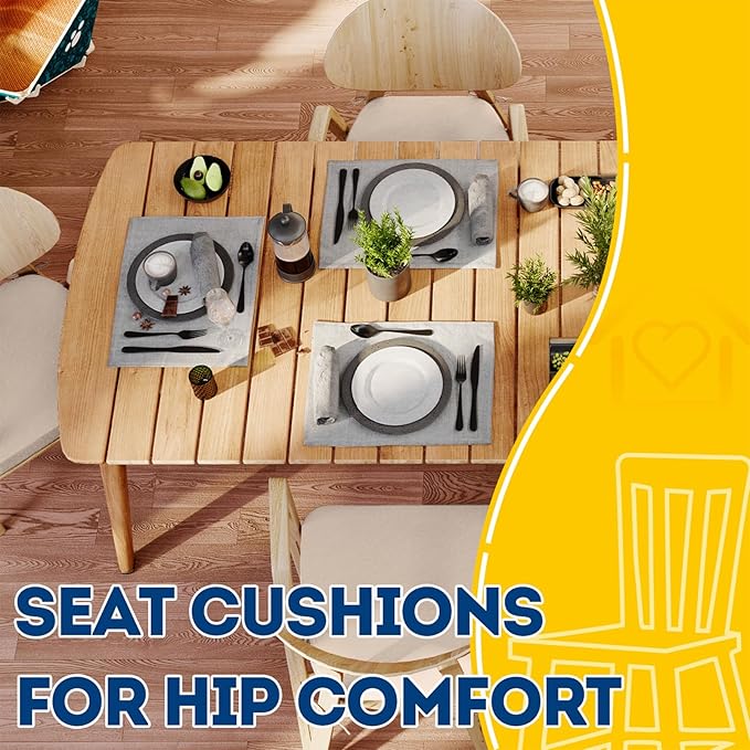 AAAAAcessories D-Shaped Chair Cushions, 2" Thick Dining Chair Pads with Ties and Removable, Machine-Washable Cover, 17" x 16", Oatmeal Beige