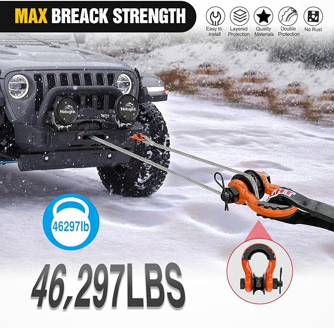Nilight 3/4" D-Ring Shackle w/Snatch Block (2 Pack) 9,500 lb Working Load, 2-in-1 Heavy‑Duty Towing Pulley w/Isolator for Off‑Road Recovery, Winch Cable & Rope, Truck Jeep ATV UTV Tractor, Orange